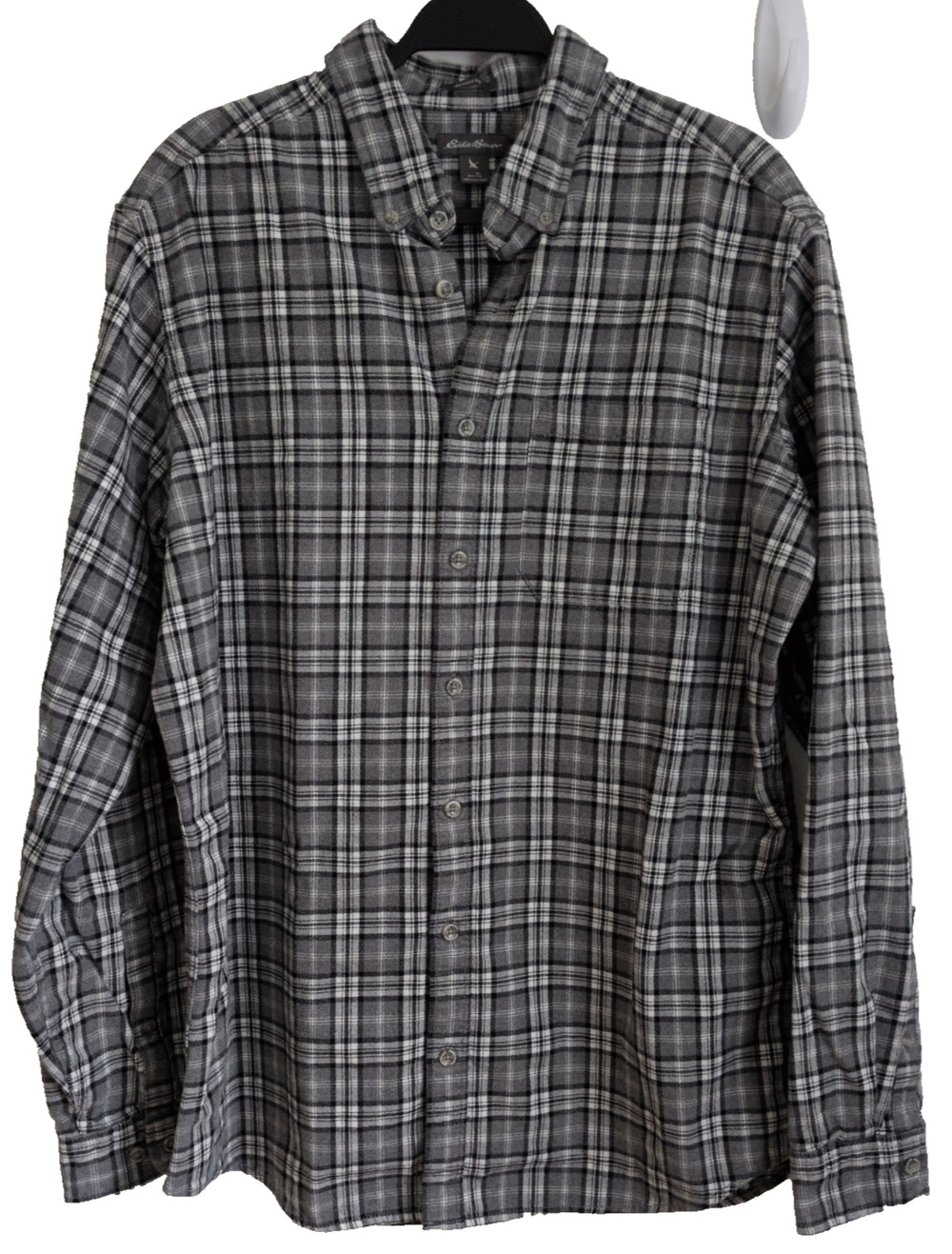 Eddie Bauer Men's Button Down Plaid Flannel Shirt Relaxed Fit L Tall Black/Gray